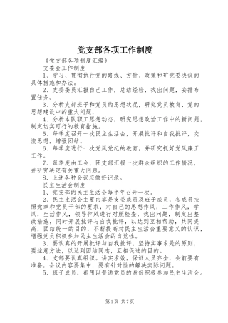 党支部各项工作规章制度细则