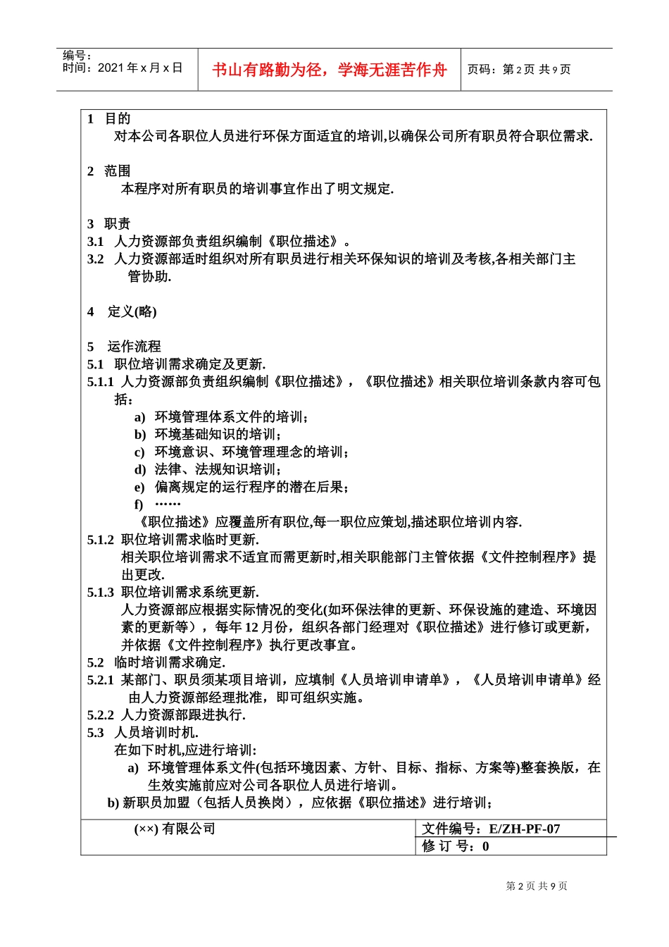 某某公司人力资源培训控制程序_第2页