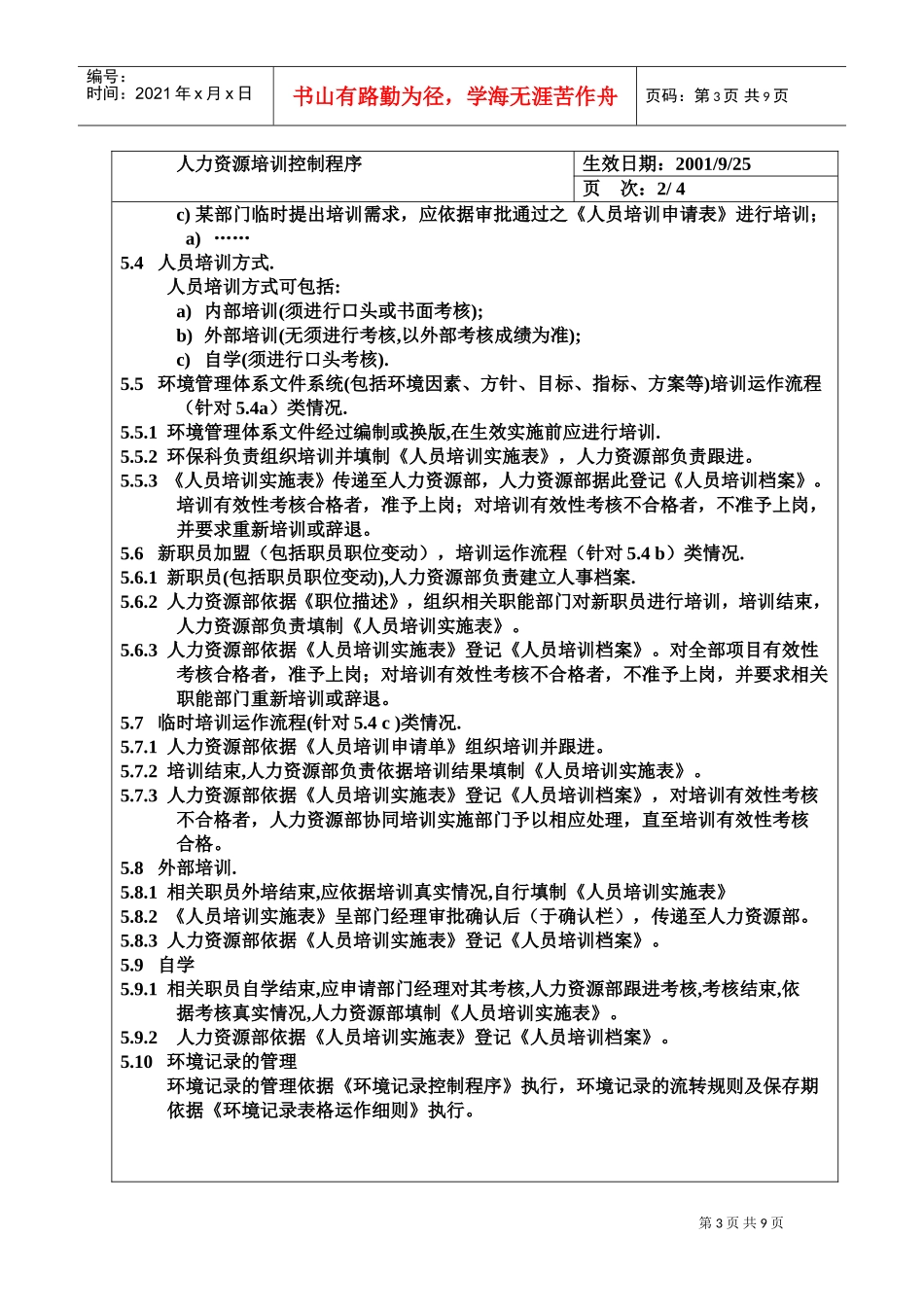 某某公司人力资源培训控制程序_第3页