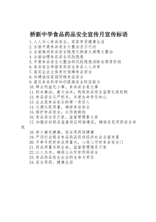 桥新中学食品药品安全宣传月宣传标语大全