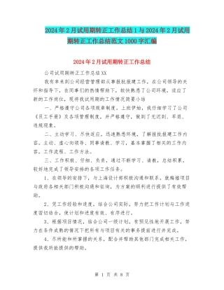 2024年2月试用期转正工作总结1与2024年2月试用期转正工作总结范文1000字汇编