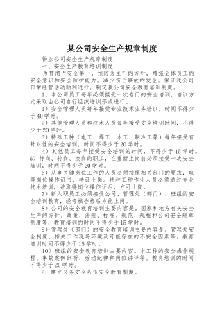 某公司安全生产规章管理规章制度