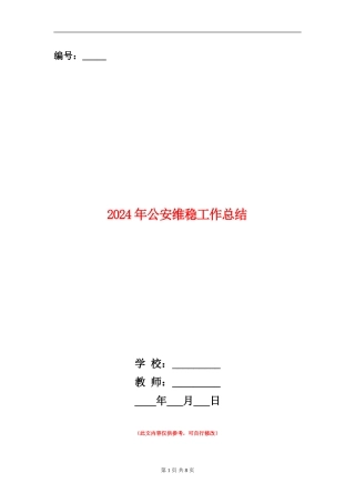 2024年公安维稳工作总结