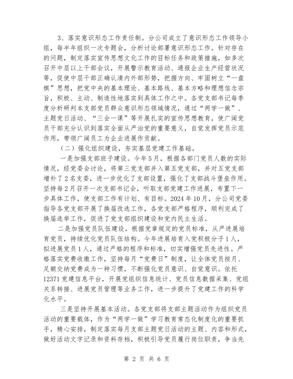分公司党委2024年党建工作总结_第2页