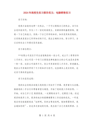 2024年大学生实习报告范文：电脑销售实习