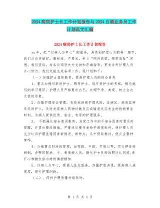 2024病房护士长工作计划报告与2024白酒业务员工作计划范文汇编