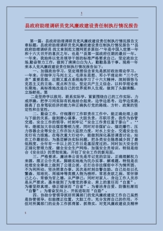 县政府助理调研员党风廉政建设责任制执行情况报告