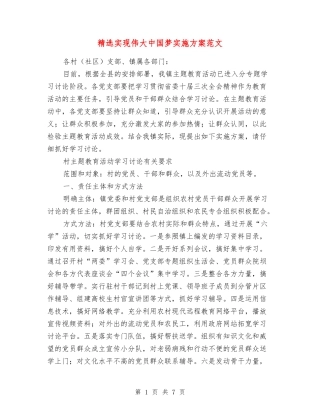 实现伟大中国梦实施方案范文