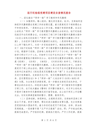 驻厅纪检组党建项目建设自查情况报告