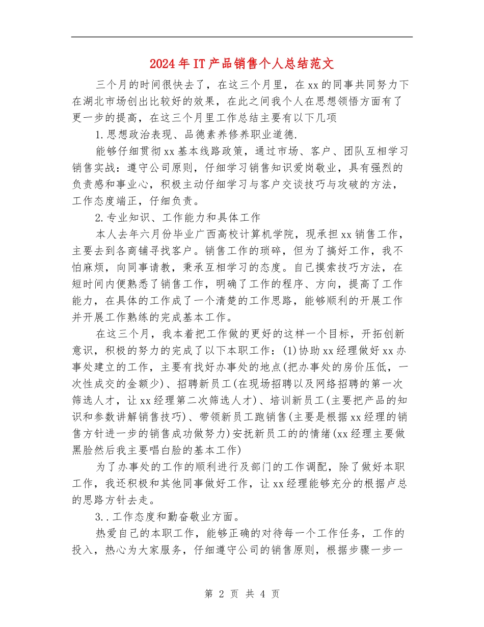 2024年IT产品销售个人总结范文_第2页