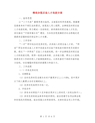 加强后备人才选拔方案