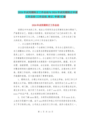 2024年试用期转正工作总结与2024年试用期转正申请工作总结汇编