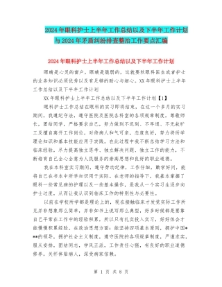 2024年眼科护士上半年工作总结以及下半年工作计划与2024年矛盾纠纷排查整治工作要点汇编