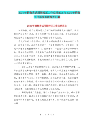2024年销售员试用期转正工作总结范文与2024年销售工作年度总结报告汇编