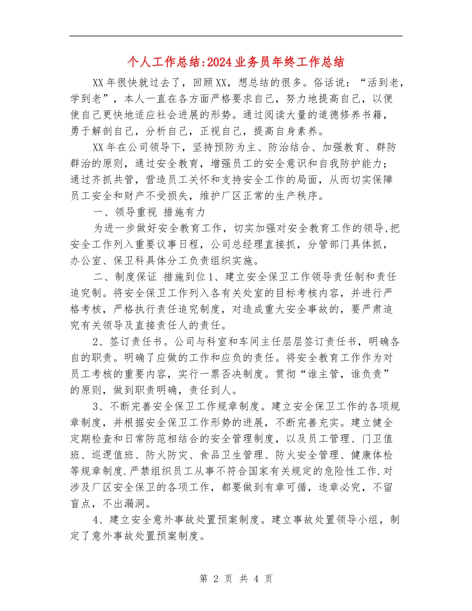 个人工作总结-2024业务员年终工作总结_第2页
