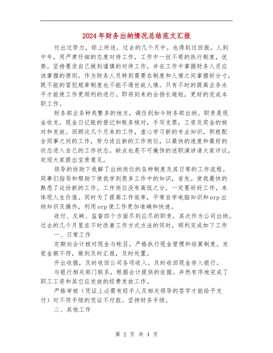 2024年财务出纳情况总结范文汇报_第2页
