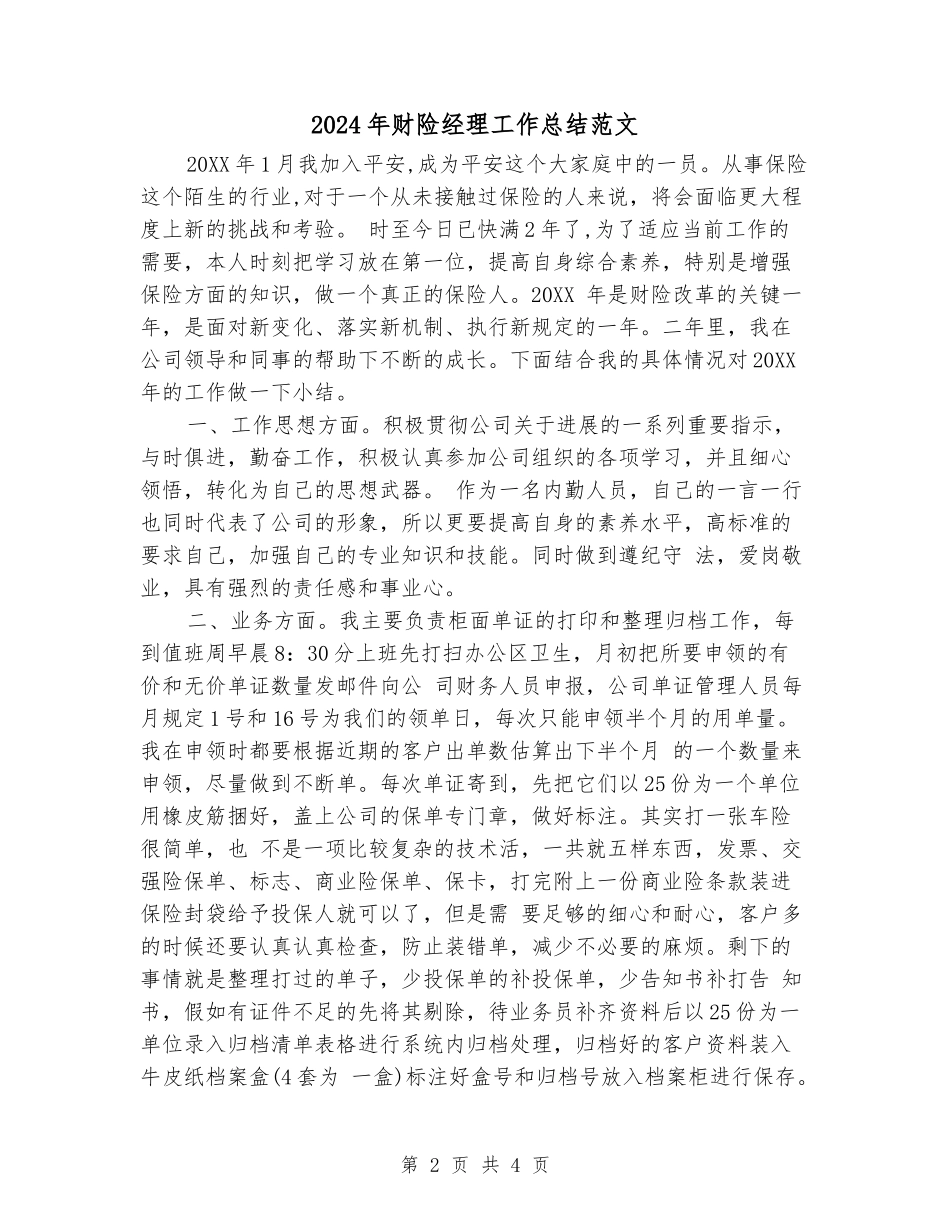 2024年财险经理工作总结范文_第2页