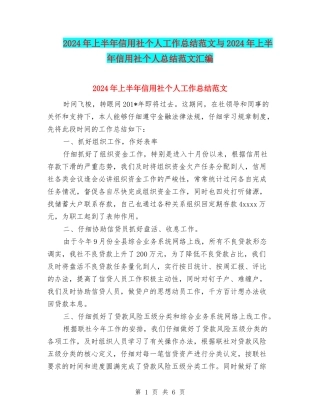 2024年上半年信用社个人工作总结范文与2024年上半年信用社个人总结范文汇编
