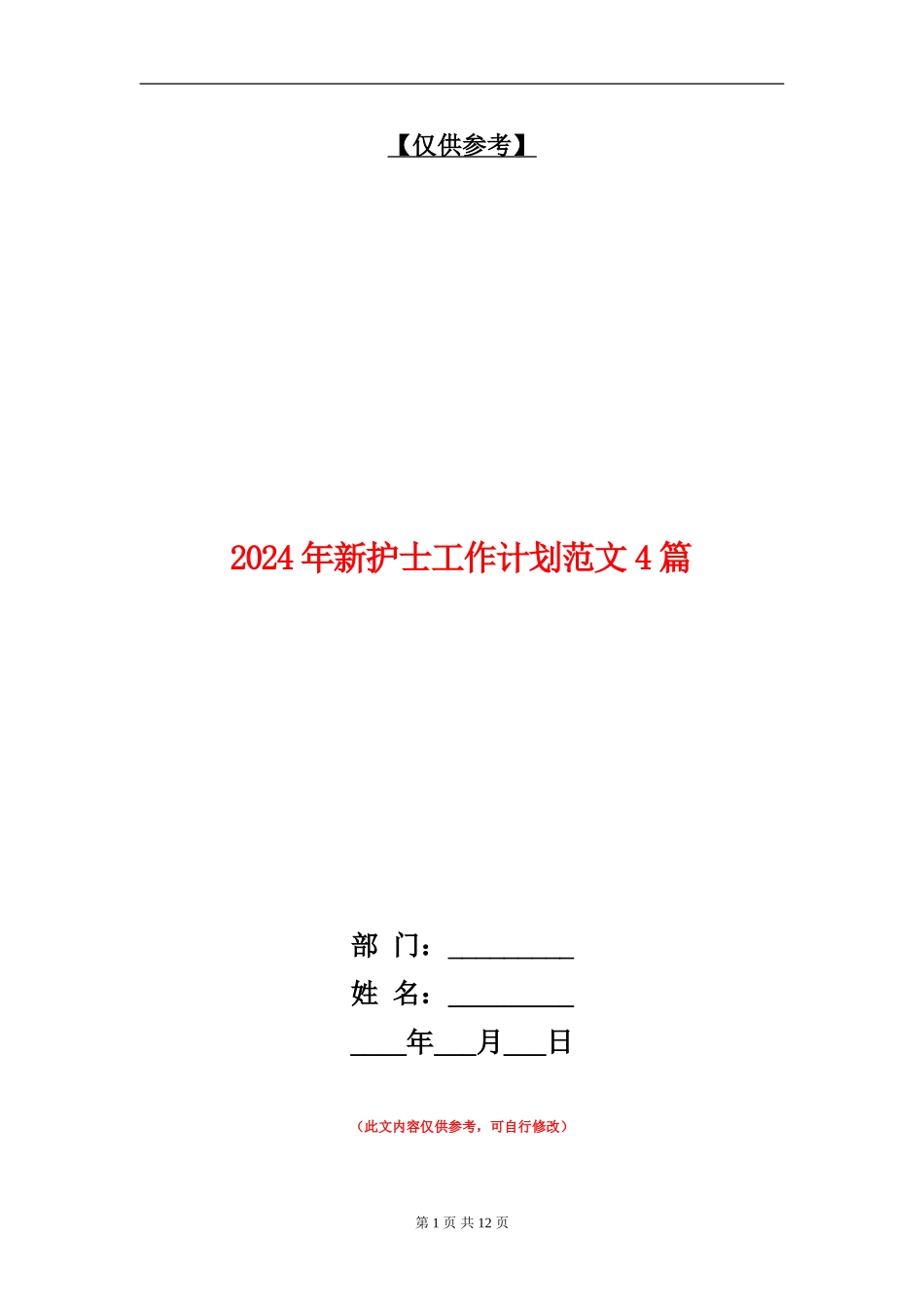 2024年新护士工作计划范文4篇_第1页