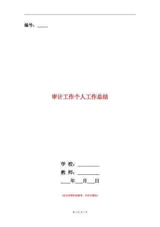 审计工作个人工作总结