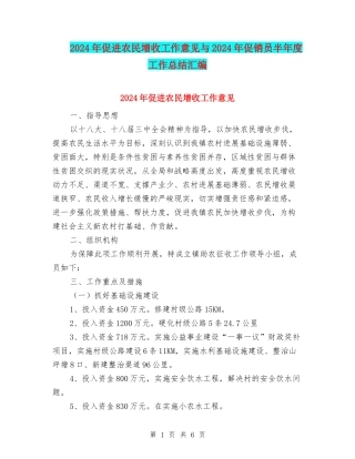 2024年促进农民增收工作意见与2024年促销员半年度工作总结汇编