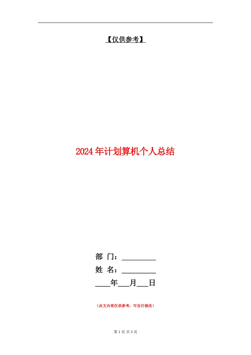 2024年计划算机个人总结_第1页