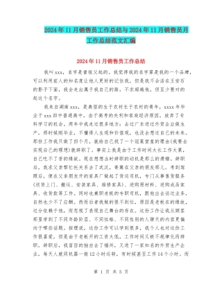 2024年11月销售员工作总结与2024年11月销售员月工作总结范文汇编