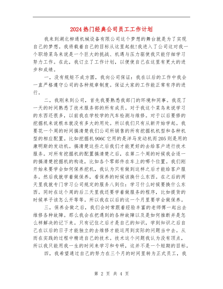 2024热门经典公司员工工作计划_第2页