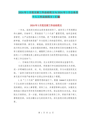 2024年3月党支部工作总结范文与2024年3月公务员个人工作总结范文1汇编