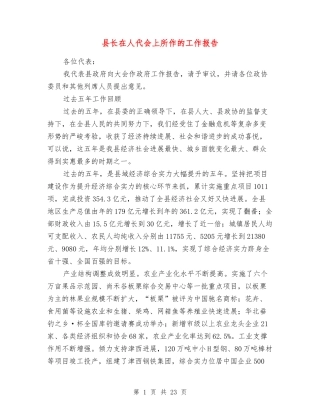 县长在人代会上所作的工作报告