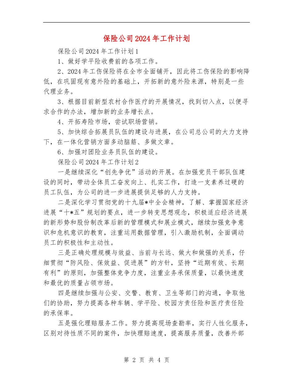 保险公司2024年工作计划_第2页