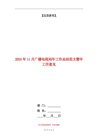 2024年11月广播电视局年工作总结范文暨年工作意见