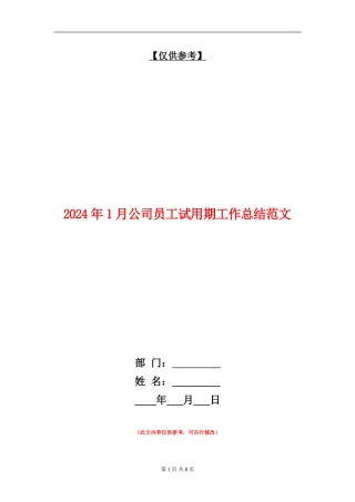 2024年1月公司员工试用期工作总结范文