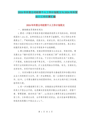 2024年外贸公司经贸个人工作计划范文与2024年外贸出口工作打算汇编