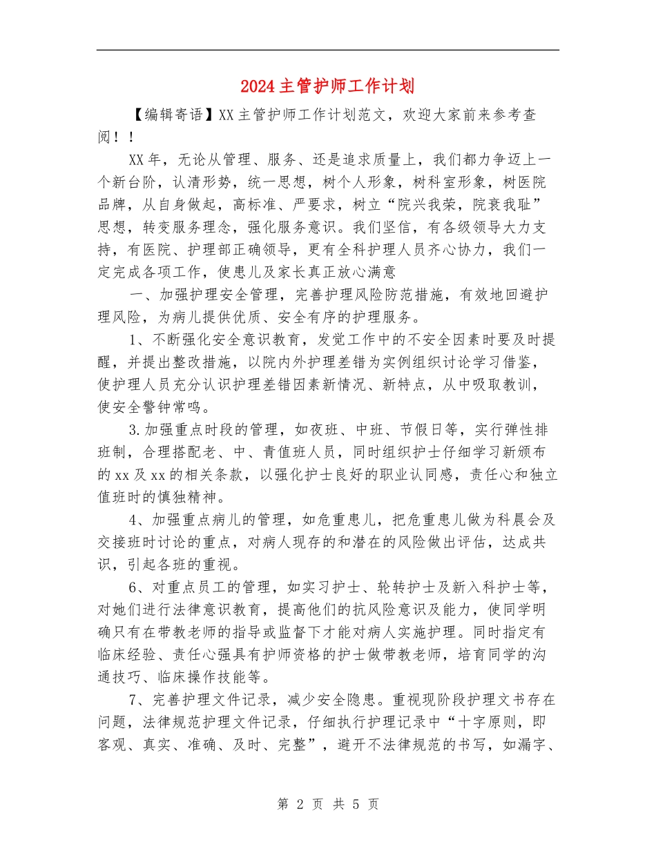 2024主管护师工作计划1_第2页