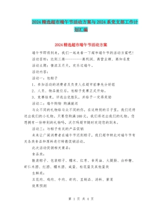 2024精选超市端午节活动方案与2024系党支部工作计划汇编