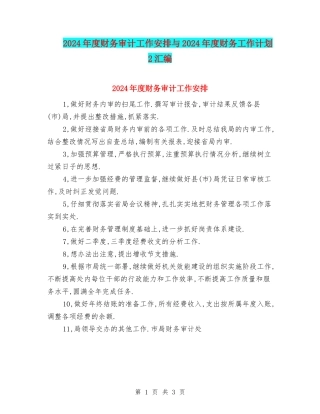 2024年度财务审计工作安排与2024年度财务工作计划2汇编