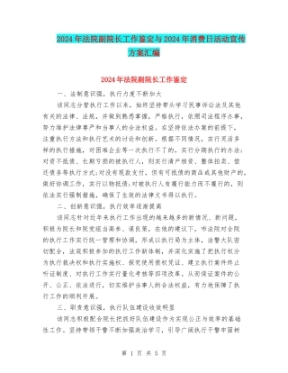 2024年法院副院长工作鉴定与2024年消费日活动宣传方案汇编