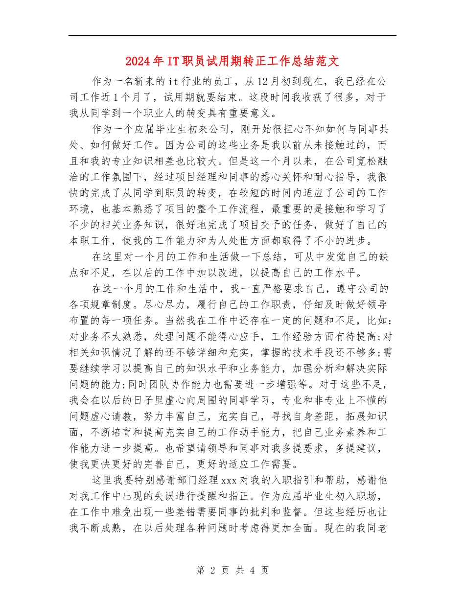 2024年IT职员试用期转正工作总结范文_第2页