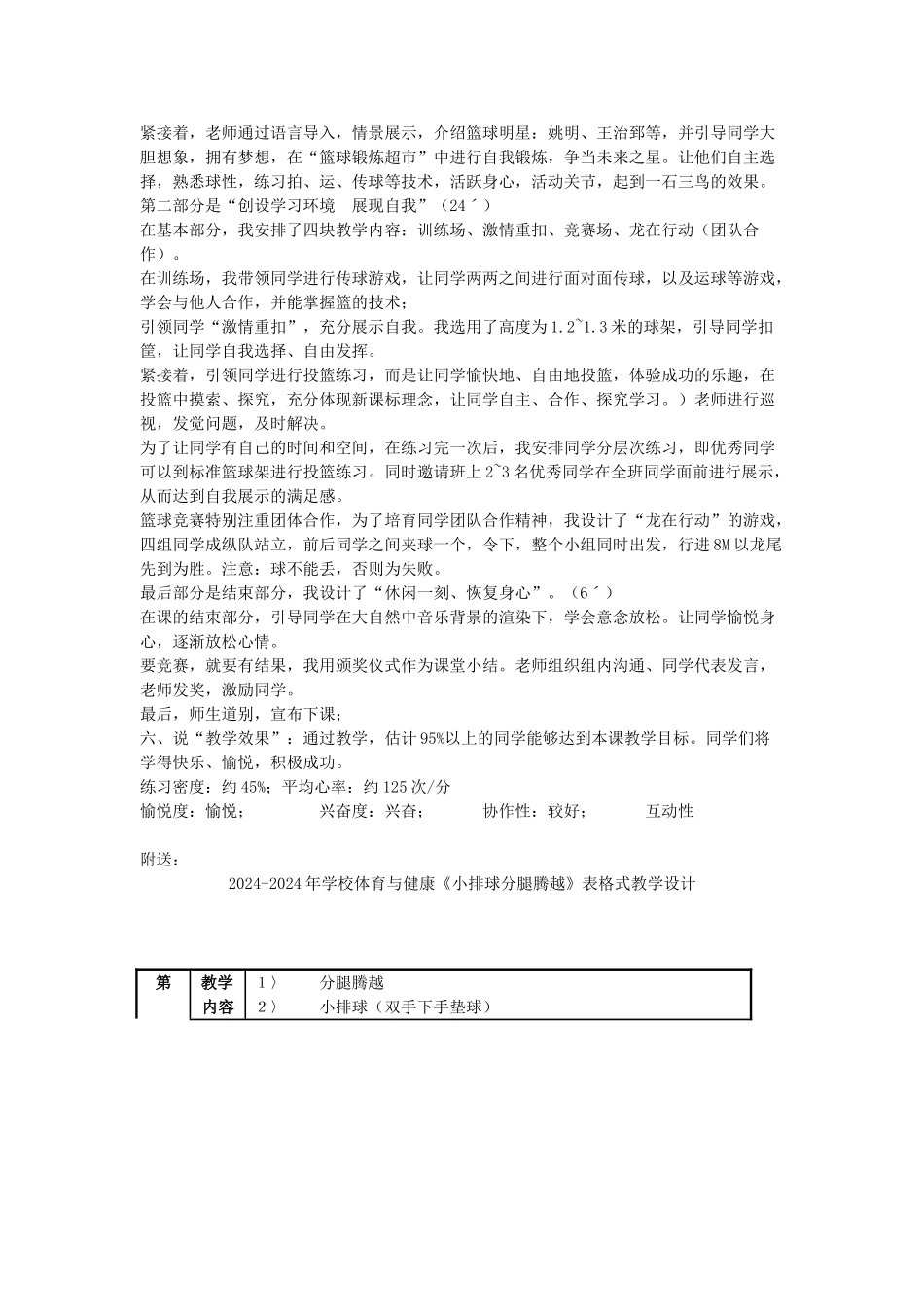 2024-2024年小学体育与保健水平一《梦幻篮球》说课稿_第2页