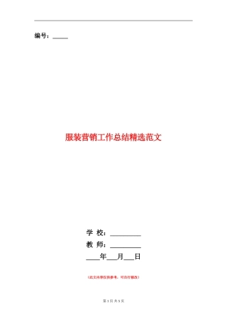 服装营销工作总结精选范文