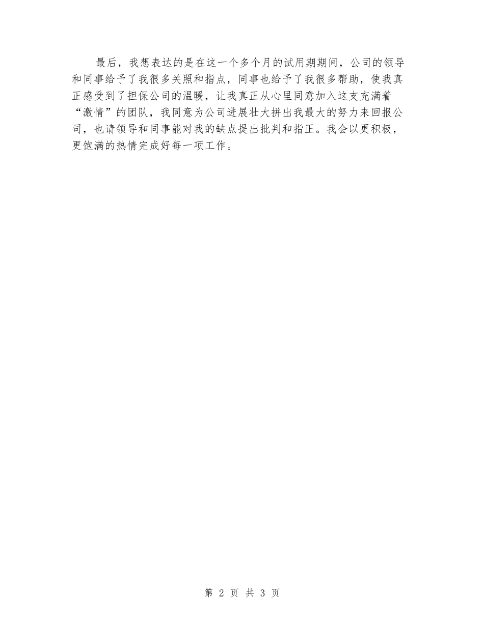 2024年担保公司员工试用期月度工作总结_第2页