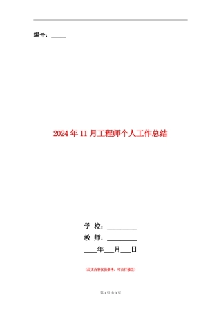 2024年11月工程师个人工作总结