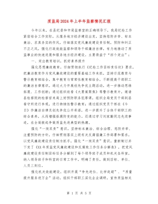 质监局2024年上半年监察情况汇报