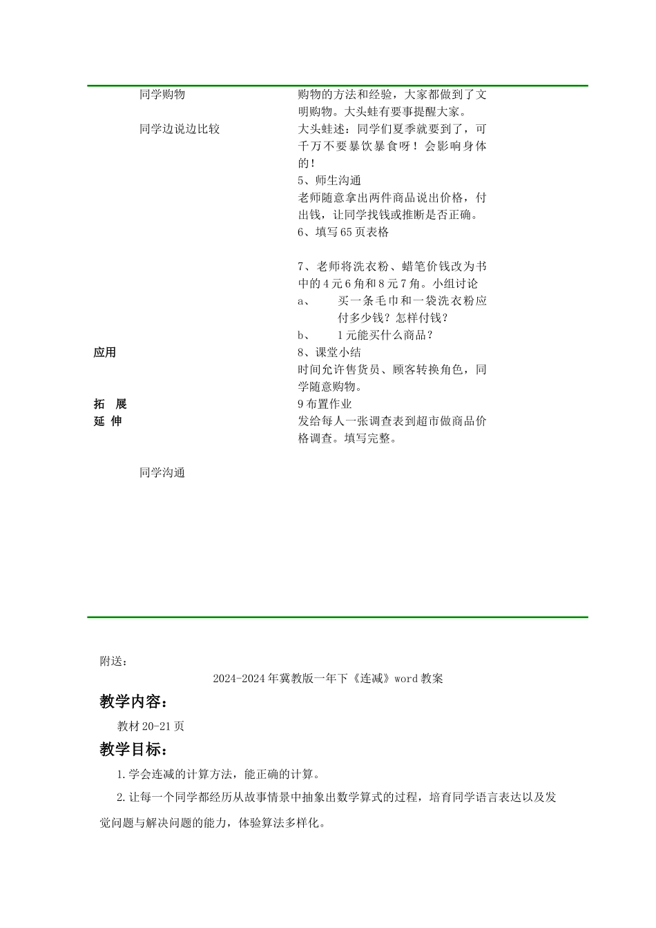 2024-2024年冀教版一年下《认识人民币》word教案_第2页