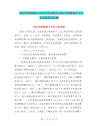 2024年民政局上半年工作总结与2024年民政局个人工作总结范文汇编