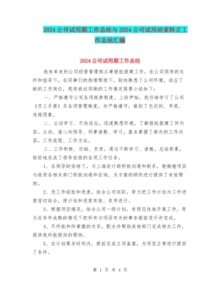 2024公司试用期工作总结与2024公司试用结束转正工作总结汇编