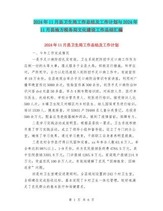 2024年11月县卫生局工作总结及工作计划与2024年11月县地方税务局文化建设工作总结汇编