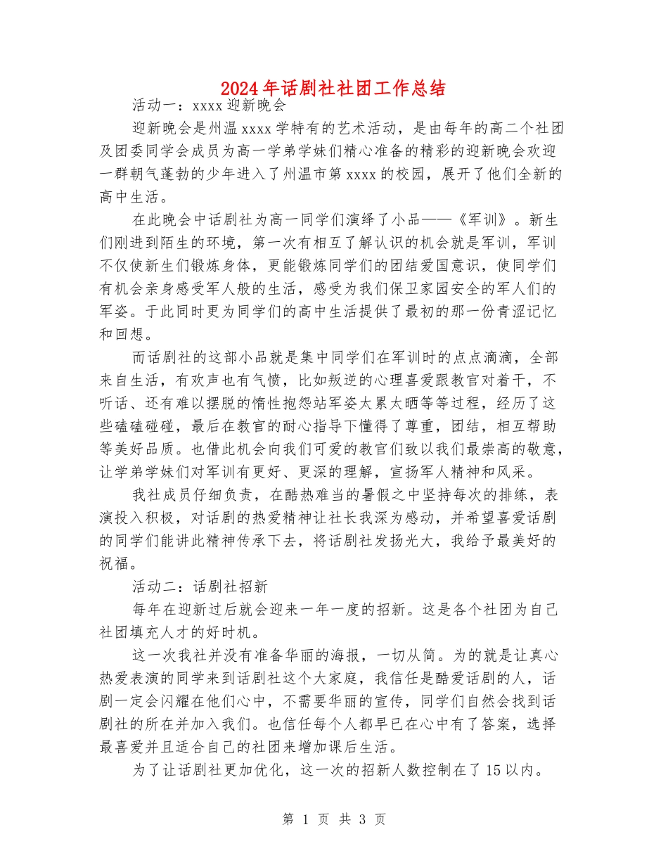 2024年话剧社社团工作总结_第1页