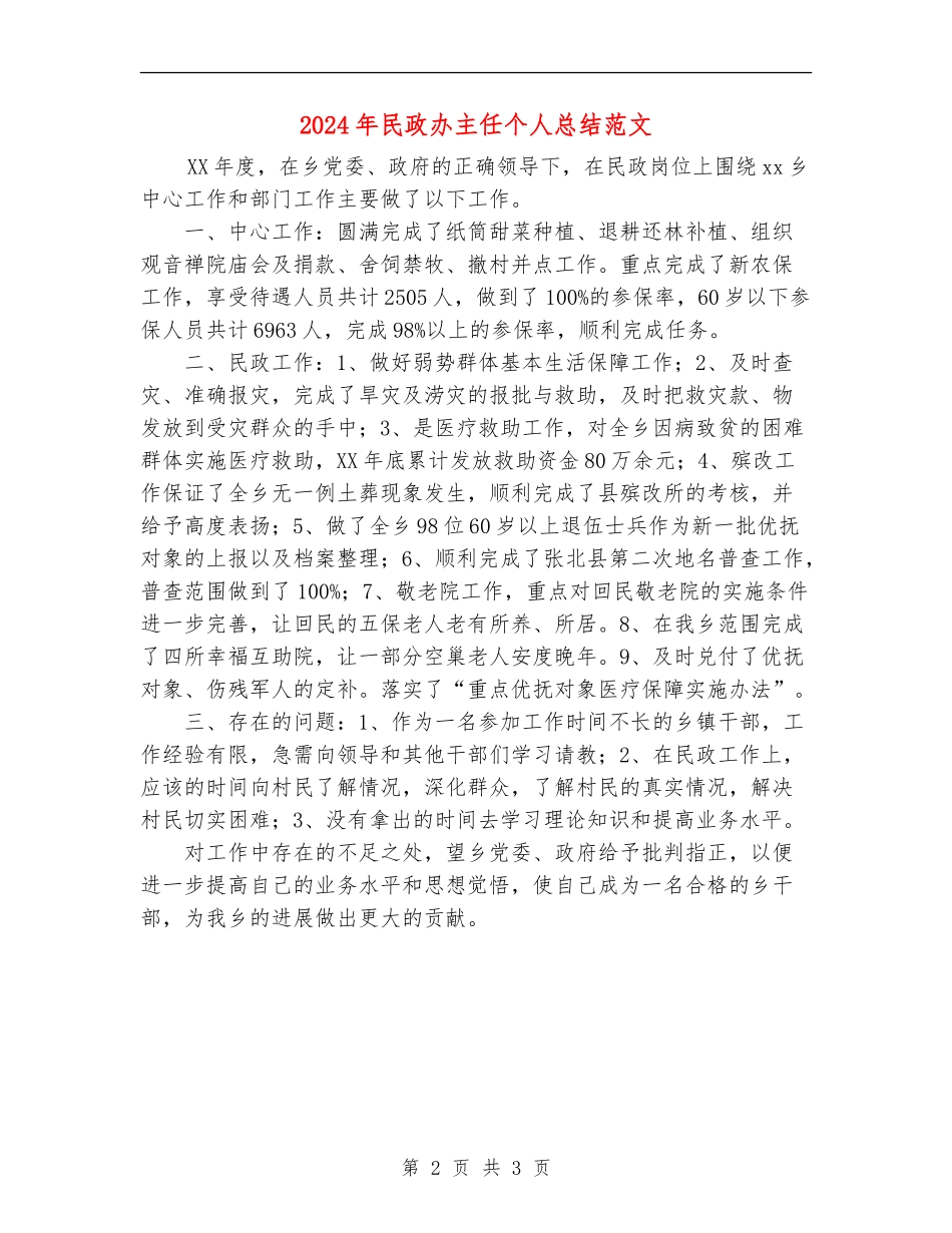 2024年民政办主任个人总结范文_第2页